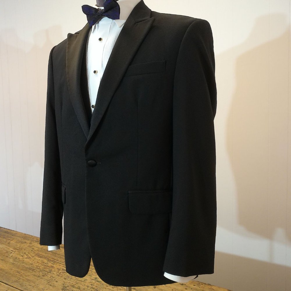 Men's Jean Ives Black Tuxedo Single Button Jacket -Weddings Affordable Tux-Prom - Picture 4 of 10